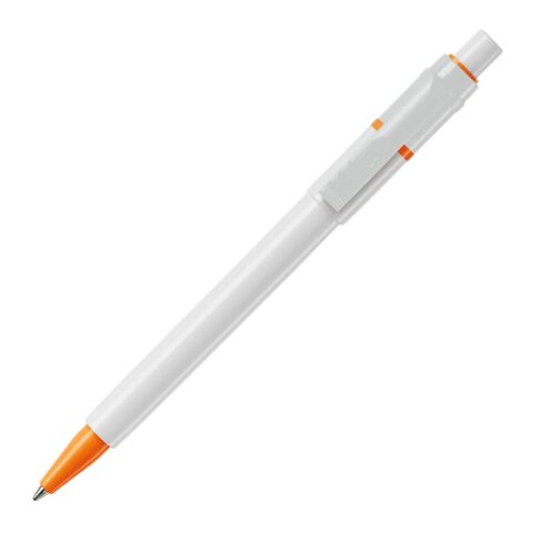 Werbeartikel Kugelschreiber Baron hardcolour – weiß-orange – mit Logo bedruckt