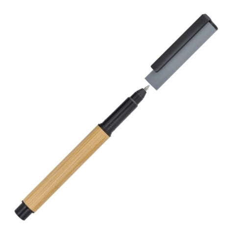 Werbeartikel Rollerball Bambus – grau – mit Logo bedruckt