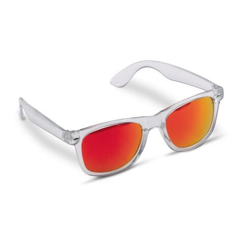 Werbeartikel Sonnenbrille Bradley transparent UV400 – rot-weiß – mit Logo bedruckt
