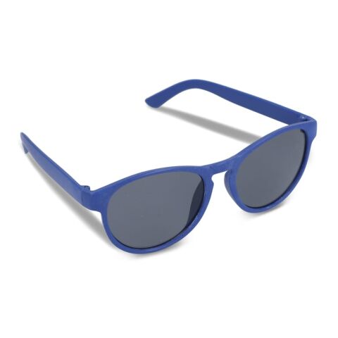 Nachhaltiger Werbeartikel Sonnenbrille Weizenstroh Erde UV400 – blau weiß – mit Logo bedruckt
