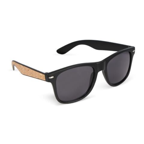 Werbeartikel Justin RPC-Sonnenbrille mit Korkeinlage UV400 – schwarz – mit Logo bedruckt