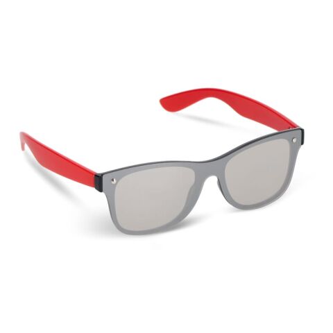 Nachhaltiger Werbeartikel Justin R-PC Sonnenbrille mit verspiegelten Uni-Gläsern UV400 – Rot Weiß – mit Logo bedruckt
