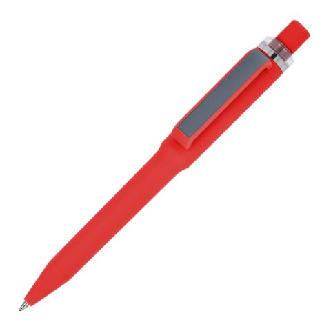 Werbeartikel Ozzy-Stift mit Soft-Touch – rot weiß – mit Logo bedruckt