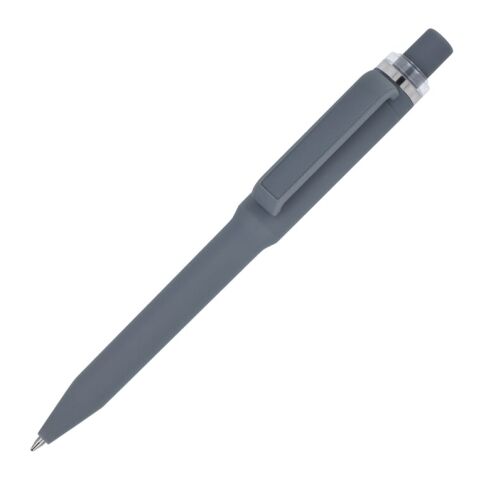 Werbeartikel Ozzy-Stift mit Soft-Touch – grau – mit Logo bedruckt