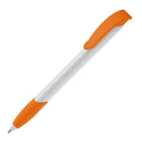 Werbeartikel Kugelschreiber Apollo Hardcolour – weiß-orange – mit Logo bedruckt