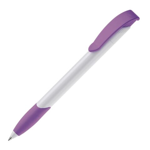 Werbeartikel Kugelschreiber Apollo Hardcolour – weiß-transparent violett – mit Logo bedruckt