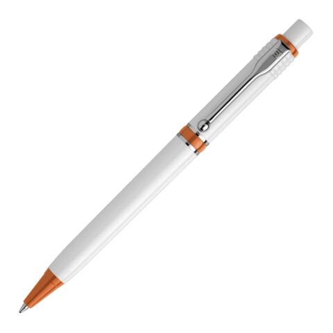 Werbeartikel Kugelschreiber Raja hardcolour – weiß-orange – mit Logo bedruckt