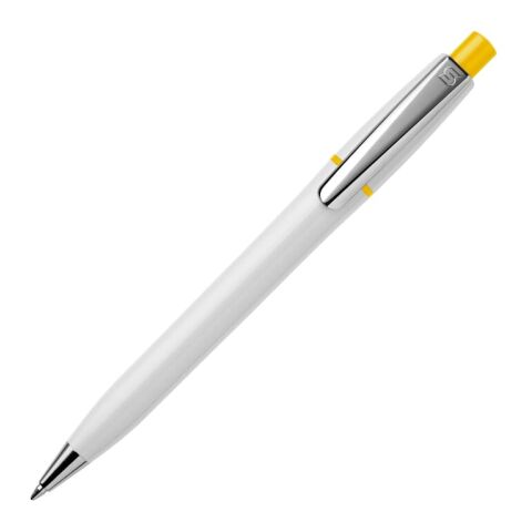 Kugelschreiber Semyr Chrome hardcolour Weiss-Gelb | 1-farbiger Siebdruck | 90° vom Clip | 45 mm x 25 mm | Nicht verfügbar