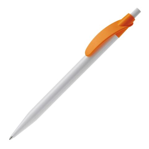 Werbeartikel Kugelschreiber Cosmo Hardcolour – weiß-orange – mit Logo bedruckt