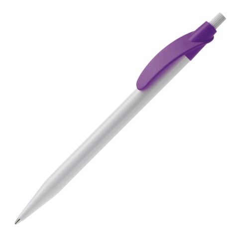 Werbeartikel Kugelschreiber Cosmo Hardcolour – weiß-transparent violett – mit Logo bedruckt