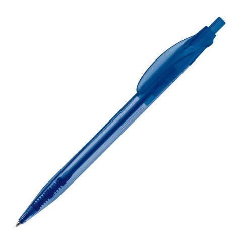 Werbeartikel Kugelschreiber Cosmo Transparent – blau weiß – mit Logo bedruckt