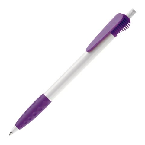 Werbeartikel Kugelschreiber Cosmo Grip HC – Weiss-Transparent Violett – mit Logo bedruckt