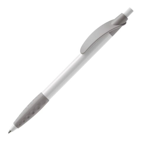 Werbeartikel Kugelschreiber Cosmo Grip HC – weiß-silber – mit Logo bedruckt