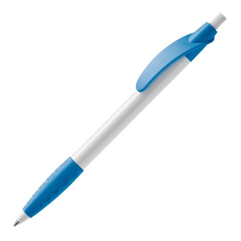 Werbeartikel Kugelschreiber Cosmo Grip HC – weiß-hellblau – mit Logo bedruckt
