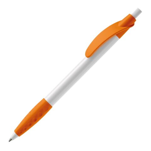 Werbeartikel Kugelschreiber Cosmo Grip HC – weiß-orange – mit Logo bedruckt