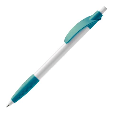 Werbeartikel Kugelschreiber Cosmo Grip HC – weiß-blau – mit Logo bedruckt