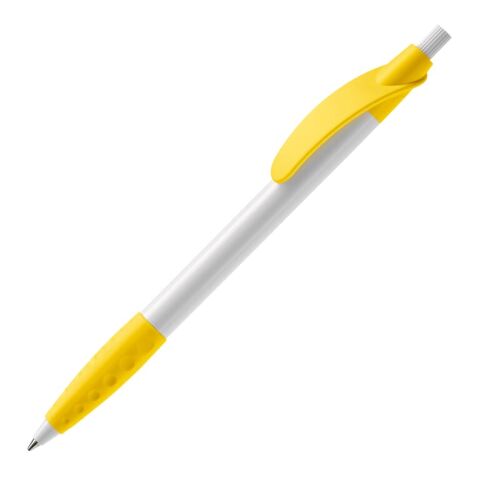Werbeartikel Kugelschreiber Cosmo Grip HC – weiß-gelb – mit Logo bedruckt