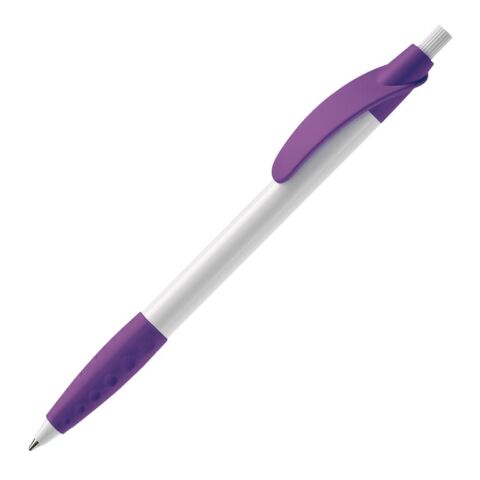 Werbeartikel Kugelschreiber Cosmo Grip HC – weiß-transparent violett – mit Logo bedruckt