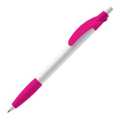 Werbeartikel Kugelschreiber Cosmo Grip HC – weiß-rosa – mit Logo bedruckt