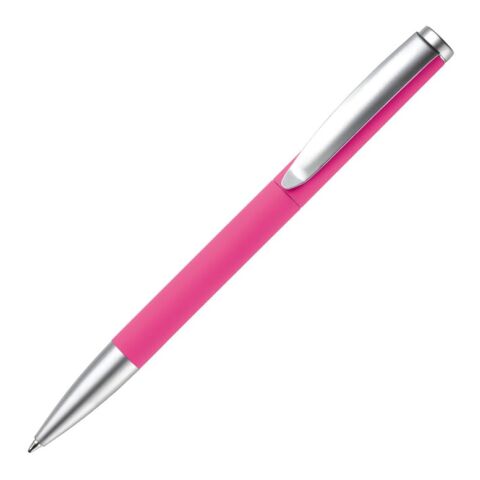 Werbeartikel Kugelschreiber Modena weiche Berührung – rosa – mit Logo bedruckt