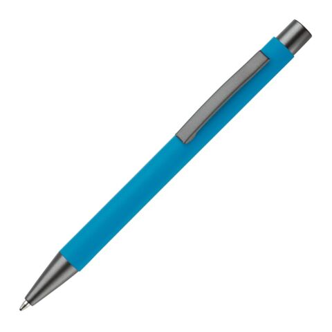 Werbeartikel Metallkugelschreiber New York soft touch – hellblau – mit Logo bedruckt