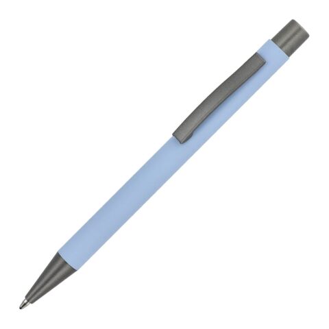 Werbeartikel Metallkugelschreiber New York soft touch – pastellblau – mit Logo bedruckt