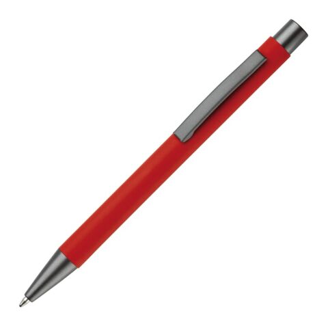 Werbeartikel Metallkugelschreiber New York soft touch – rot weiß – mit Logo bedruckt