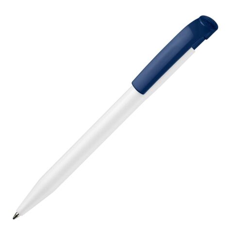Werbeartikel Kugelschreiber S45 Hardcolour – weiß-dunkelblau – mit Logo bedruckt