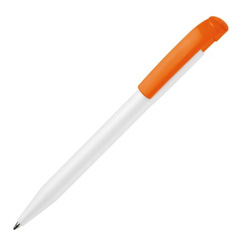 Werbeartikel Kugelschreiber S45 Hardcolour – weiß-orange – mit Logo bedruckt