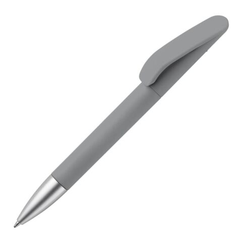 Werbeartikel Kugelschreiber Slash soft touch R-ABS – grau – mit Logo bedruckt