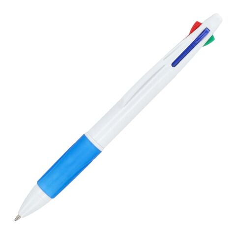Werbeartikel 4-Farben-Stift mit Griffzone – weiß-blau – mit Logo bedruckt