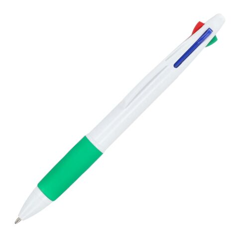 Werbeartikel 4-Farben-Stift mit Griffzone – weiß-grün – mit Logo bedruckt
