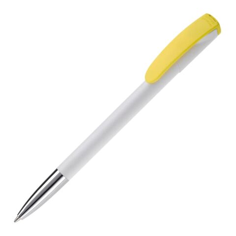 Werbeartikel Kugelschreiber Deniro mit Metallspitze Hardcolour – Weiss-Gelb – mit Logo bedruckt