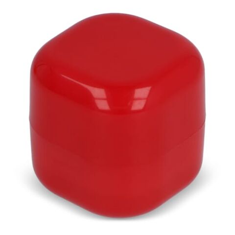 Werbeartikel Kubischer Lippenpflegestift aus recyceltem ABS – rot weiß – mit Logo bedruckt