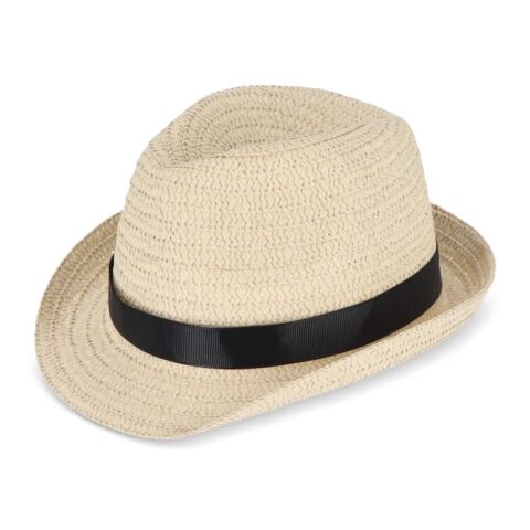 Werbeartikel Pflanzlicher Strohhut mit farbigem Band – schwarz – mit Logo bedruckt