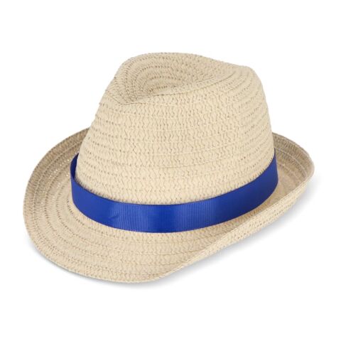 Werbeartikel Pflanzlicher Strohhut mit farbigem Band – Dunkelblau – Hut mit Logo bedruckt
