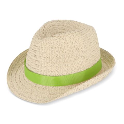 Werbeartikel Pflanzlicher Strohhut mit farbigem Band – hellgrün – mit Logo bedruckt