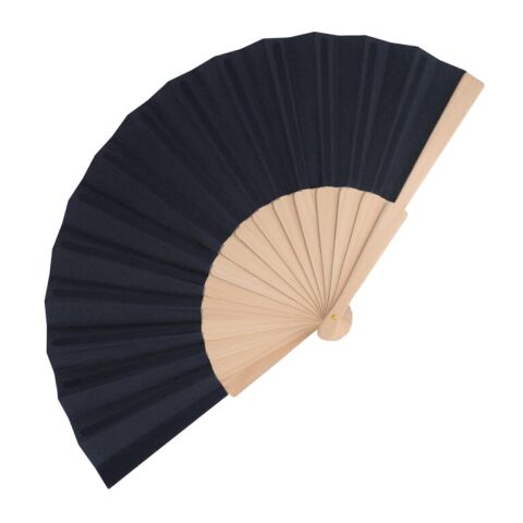 Werbeartikel Fächer aus Holz mit R-PET – dunkelblau – mit Logo bedruckt