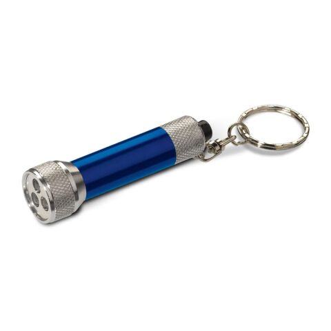 Werbeartikel Mini-LED-Lampe mit Schlüsselring – blau weiß – mit Logo bedruckt