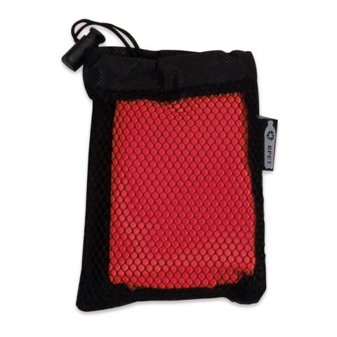 Mitarbeitergeschenk Kühlkissen aus RPET-Material – schwarz-rot weiß – mit Logodruck 30x80cm hochwertiges Universaltuch für Fitness & Büro
