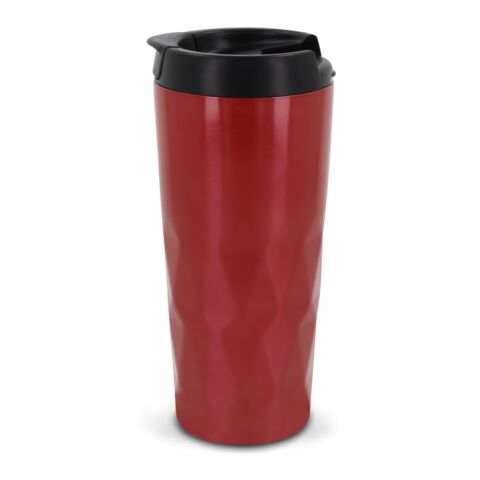 Werbeartikel Isolierbecher Diamantenmuster 450 ml – rot weiß – mit Logo bedruckt