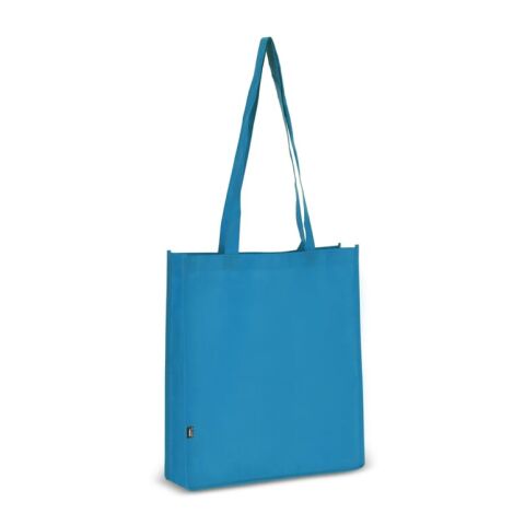 Werbeartikel R-PET Tragetasche aus Non Woven 38 x 9 x 42cm 75g/m² – blau weiß – mit Logo bedruckt