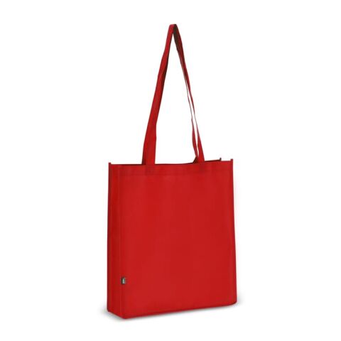 Werbeartikel R-PET Tragetasche aus Non Woven 38 x 9 x 42cm 75g/m² – rot weiß – mit Logo bedruckt
