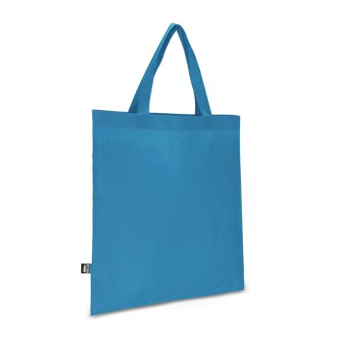Werbeartikel R-PET Tragetasche aus Non Woven mit kurzen Griffen 38 x 42cm 75g/m² – blau weiß – mit Logo bedruckt