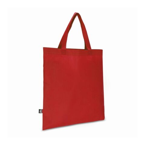 Werbeartikel R-PET Tragetasche aus Non Woven mit kurzen Griffen 38 x 42cm 75g/m² – rot weiß – mit Logo bedruckt
