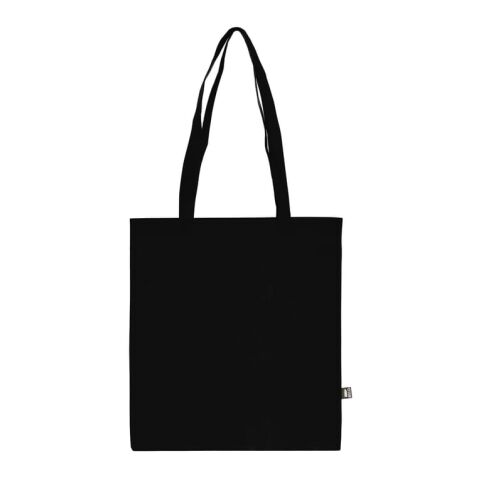 Werbeartikel R-PET Tragetasche aus Non Woven mit langen Griffen 38 x 42cm 75g/m² – schwarz – mit Logo bedruckt