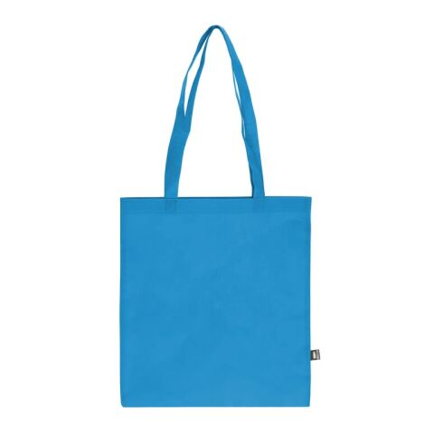 Werbeartikel R-PET Tragetasche aus Non Woven mit langen Griffen 38 x 42cm 75g/m² – blau weiß – mit Logo bedruckt