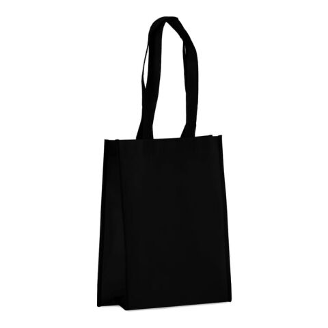 Werbeartikel R-PET Tragetasche aus laminiertem Non Woven 24 x 11 x 30cm 105g/m² – schwarz – mit Logo bedruckt