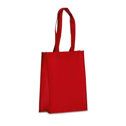 Werbeartikel R-PET Tragetasche aus laminiertem Non Woven 24 x 11 x 30cm 105g/m² – rot weiß – mit Logo bedruckt