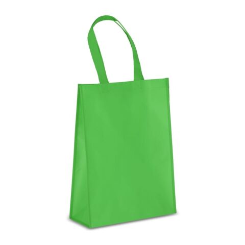 Werbeartikel R-PET Tragetasche aus laminiertem Non Woven 30 x 12 x 40cm 105g/m² – hellgrün – mit Logo bedruckt